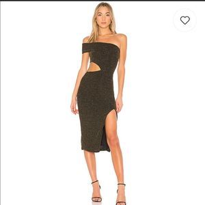 NBD by Revolve Metallic Gold Sparkle Cut Out Midi Dress XS